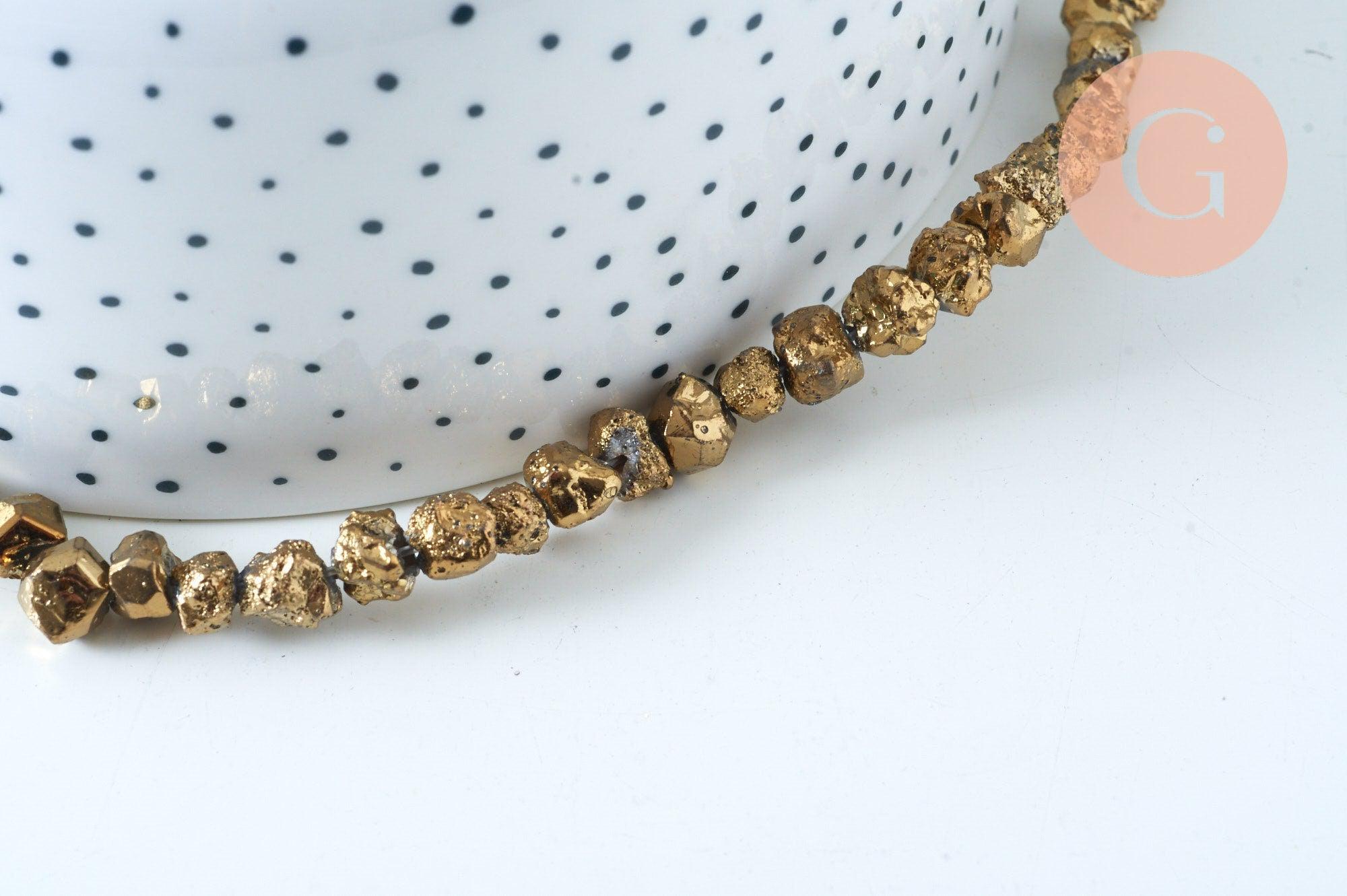 Gingerlily Fil quartz brut doré nuggets 8-12mm 40cm