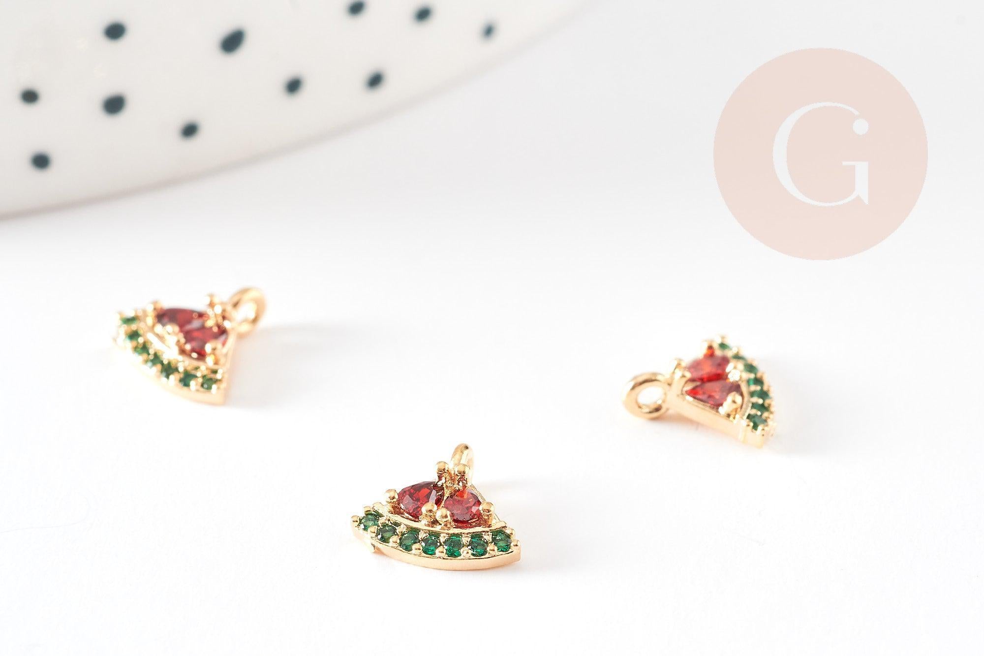 Gingerlily Pendentif pastèque laiton doré zircons 8mm x1 G9171