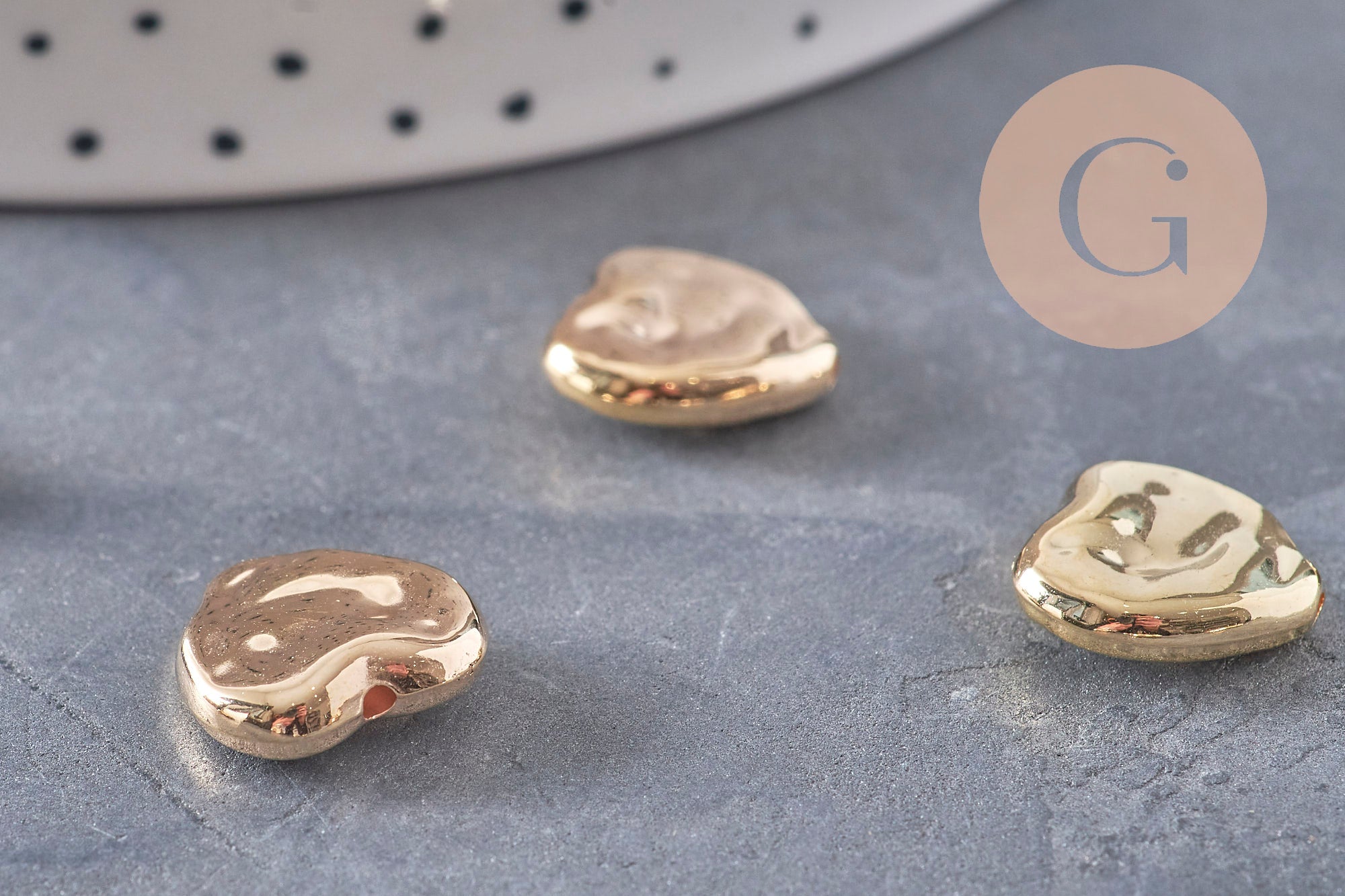 Gingerlily Perles bijoux DIY Cœur texturé G10967 perle dorée 13,5mm x20