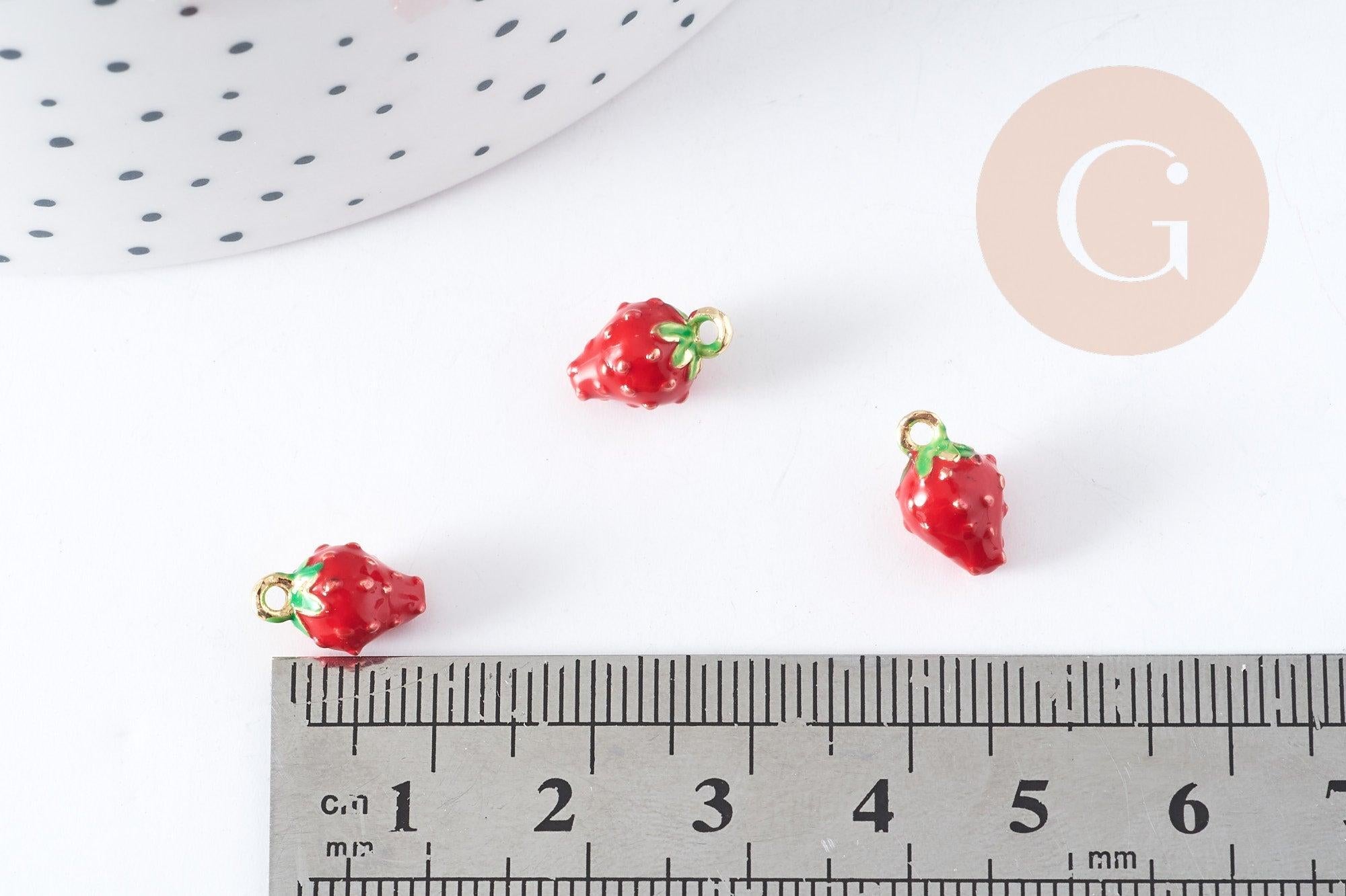 Gingerlily Perles breloque fraise émail rouge 11,5mm x1