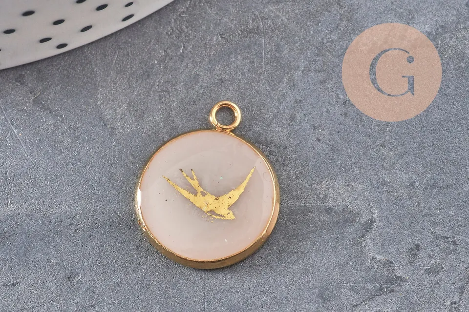 Gingerlily hirondelle pendentif rond acier doré 16mm x1