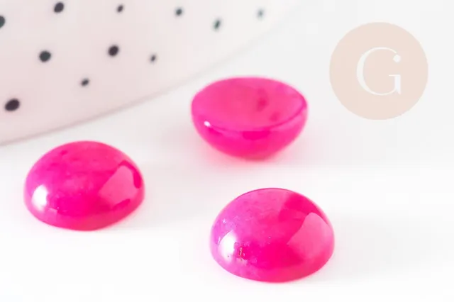 Gingerlily Perles Cabochon jade rose fuchsia rond 12 mm x1