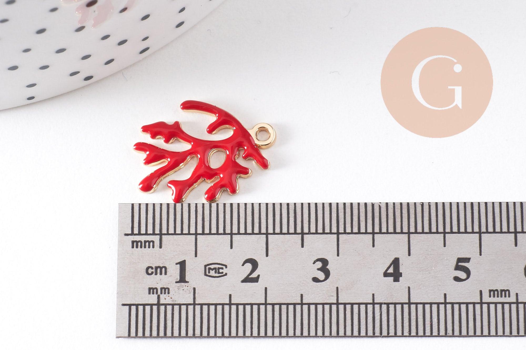 Gingerlily Pendentifs corail émail rouge doré x2