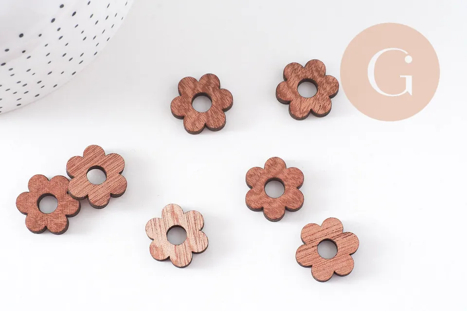 Gingerlily fleur G10530 pendentif bois brut 20mm x6