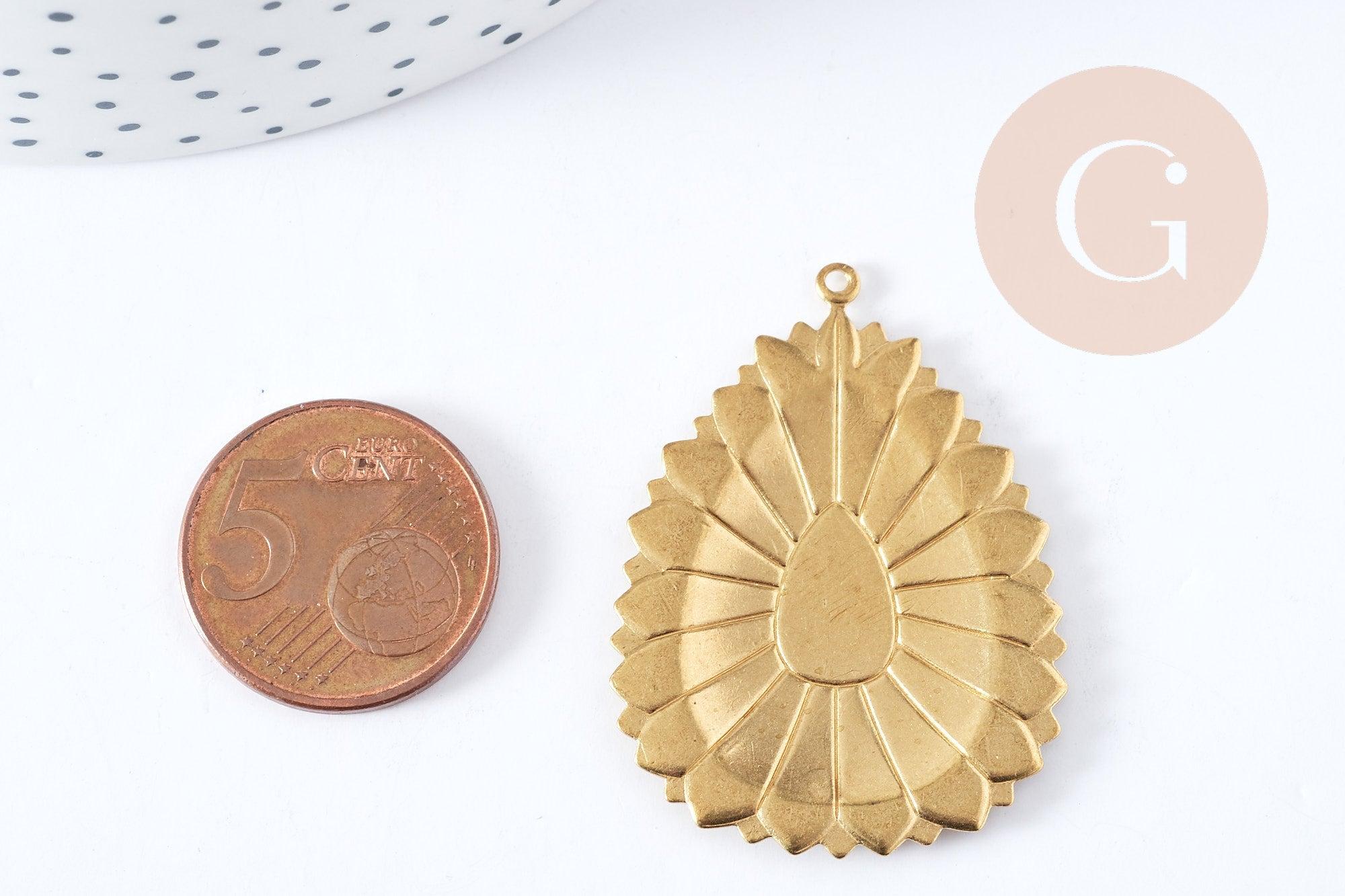 Gingerlily G8883 pendentif fleur goutte laiton brut 40,5mm