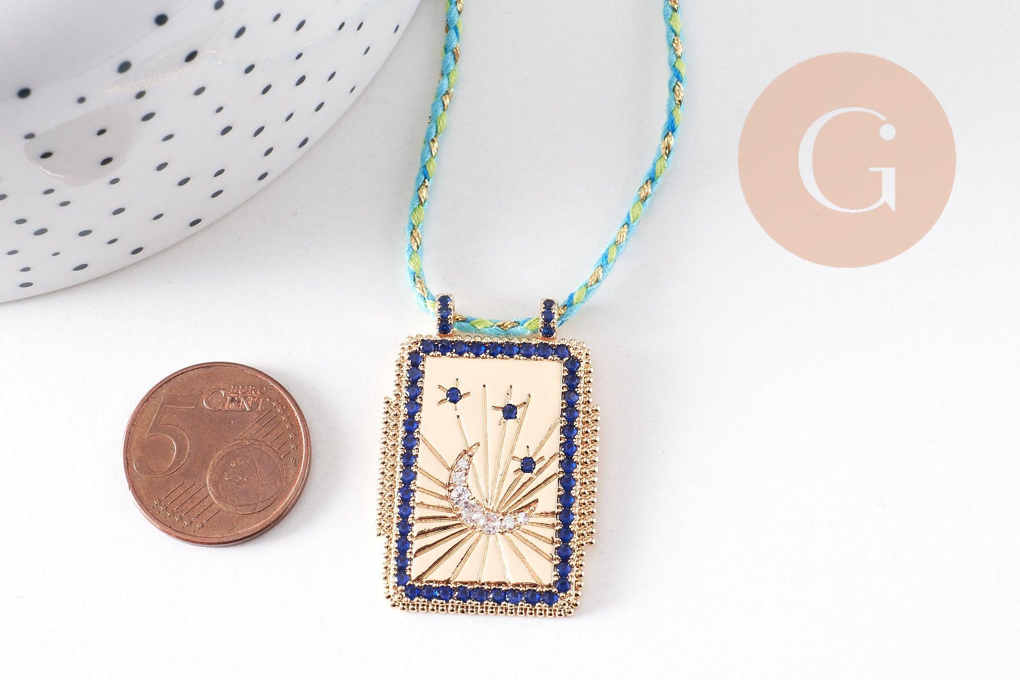 Gingerlily collier médaille lune émaillée zircons bleus 45cm