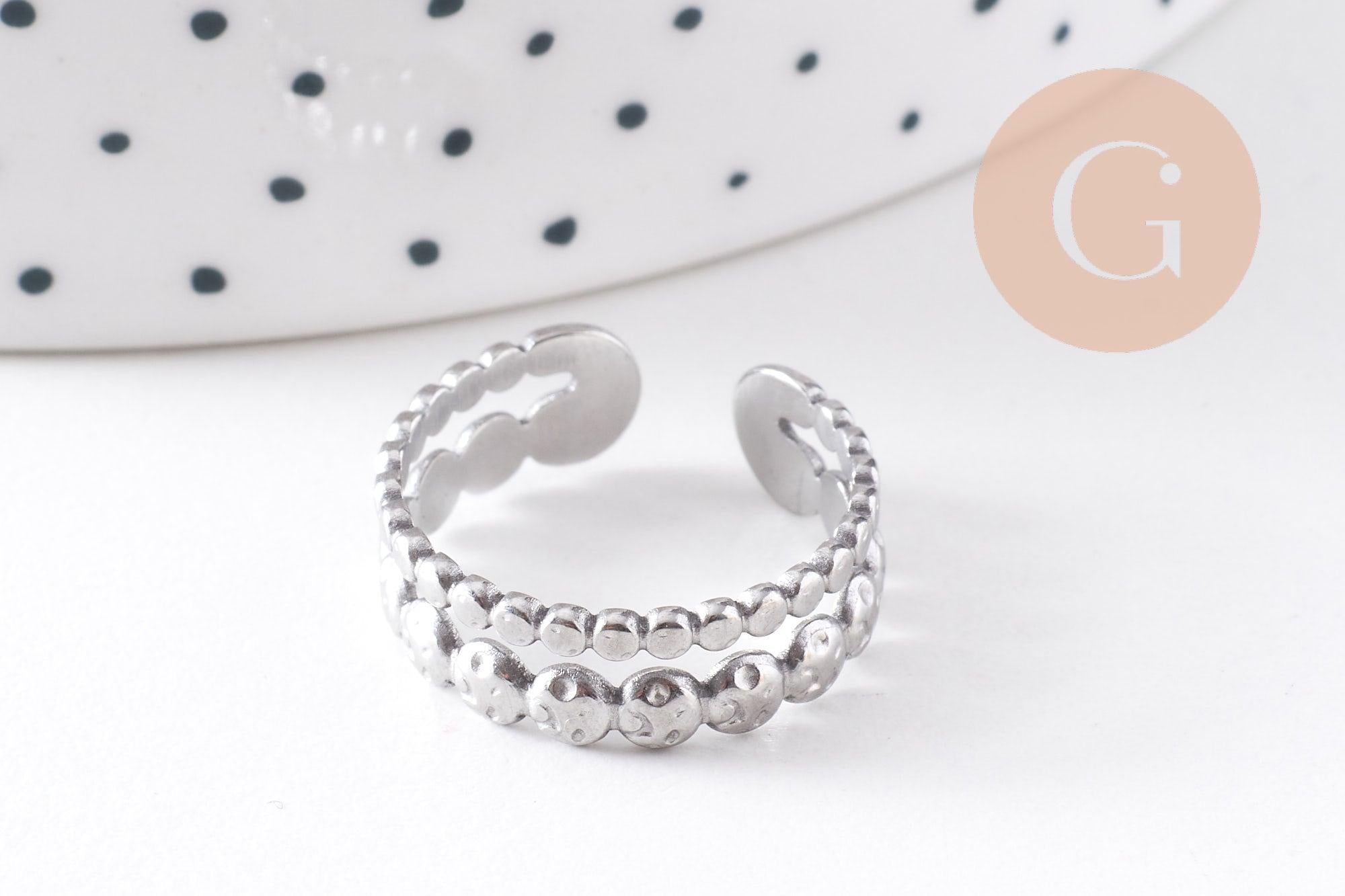 Gingerlily bague réglable boules acier 304 doré x1 taille 57