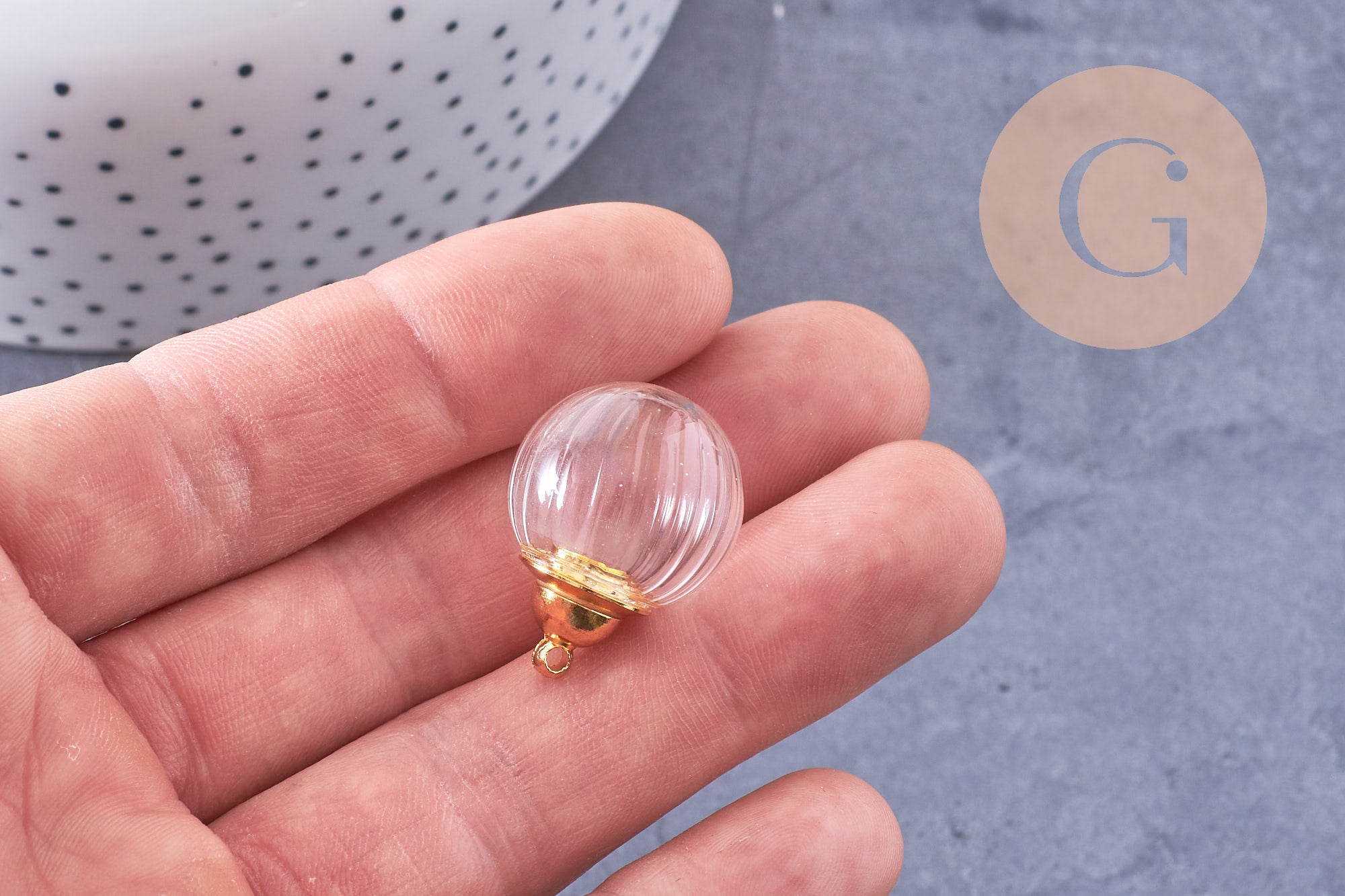 Gingerlily Pendentif fiole verre bulle 27mm doré x1 grigri