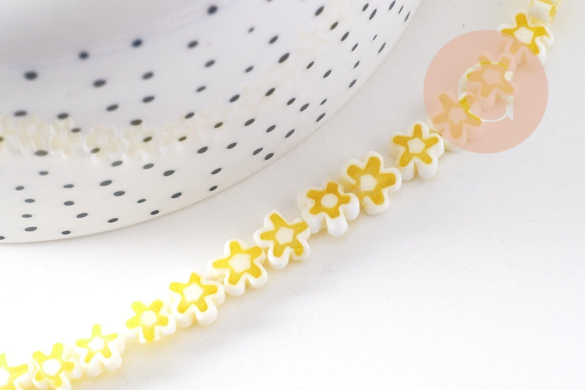 Gingerlily Millefiori Perles fleurs verre 6.5-9mm fil 40cm