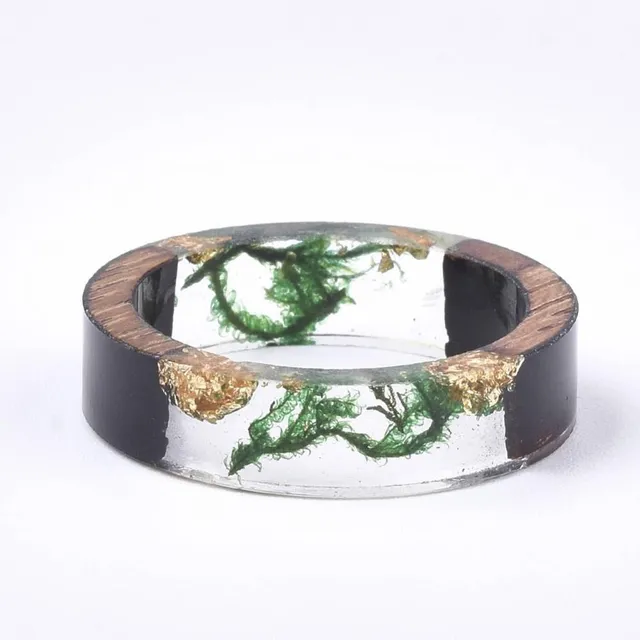 Gingerlily Perles Bague ébène résine 19mm x1 feuille or