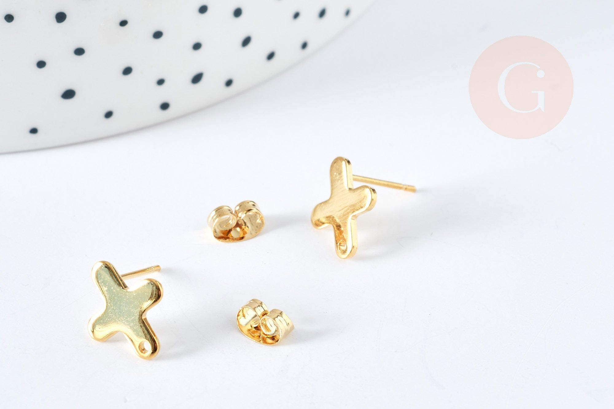 Gingerlily Puces Croix Acier Doré 12 mm la Paire
