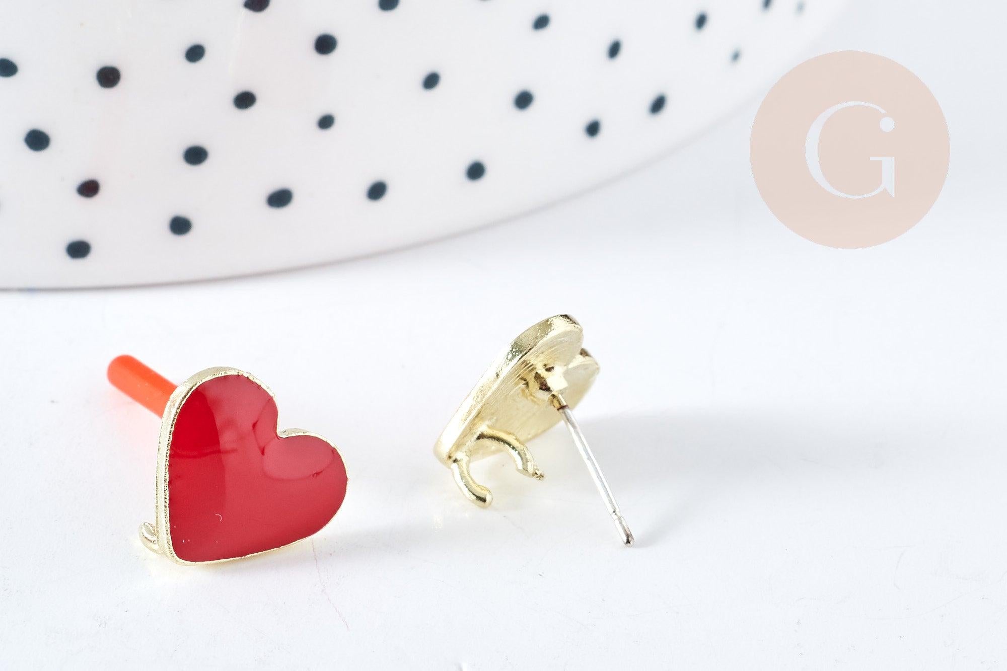 Gingerlily Support puces coeur émail rouge 11,5mm paire