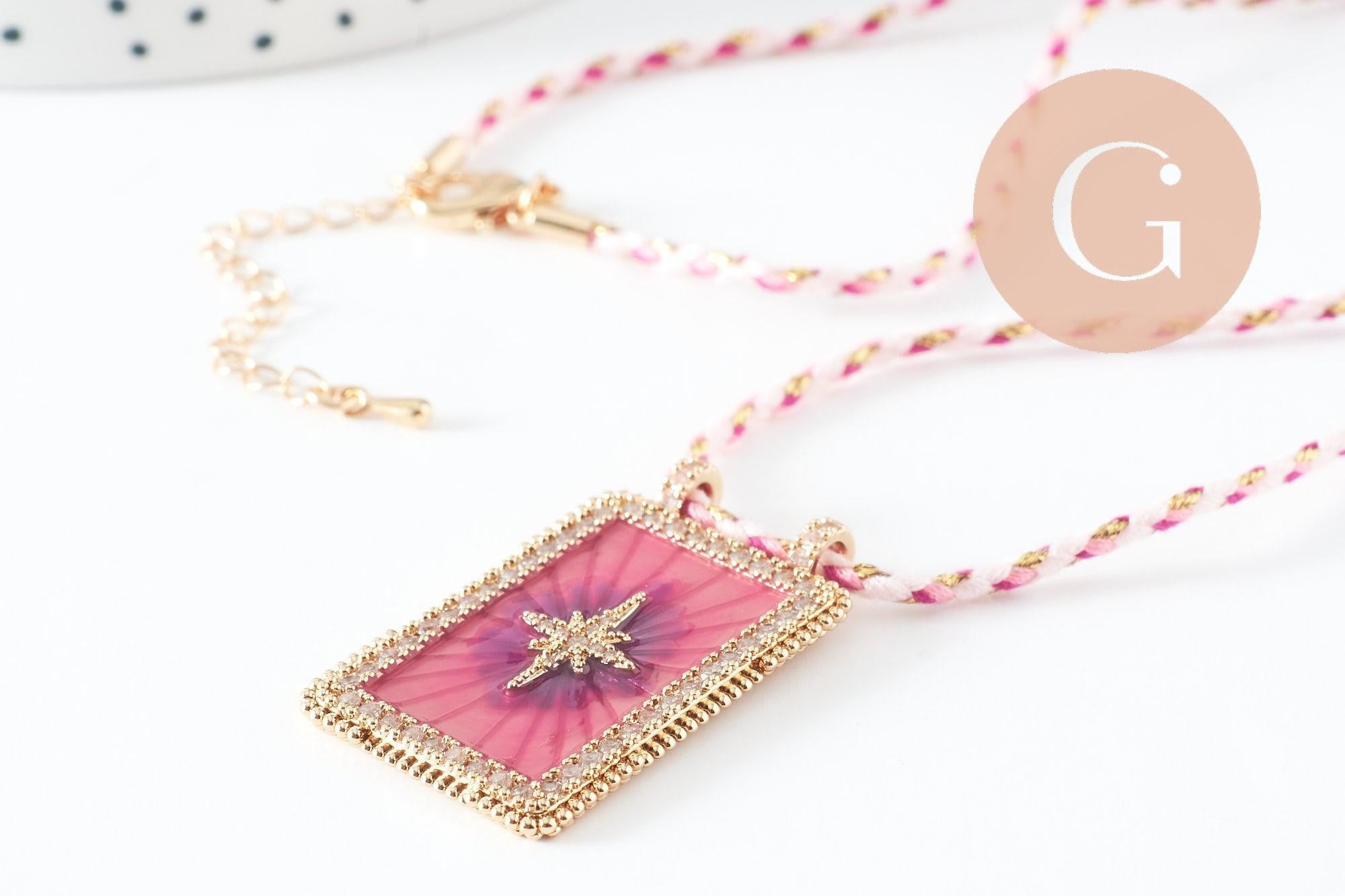 Gingerlily Collier médaille G9567 étoile rose violet cordon 45cm