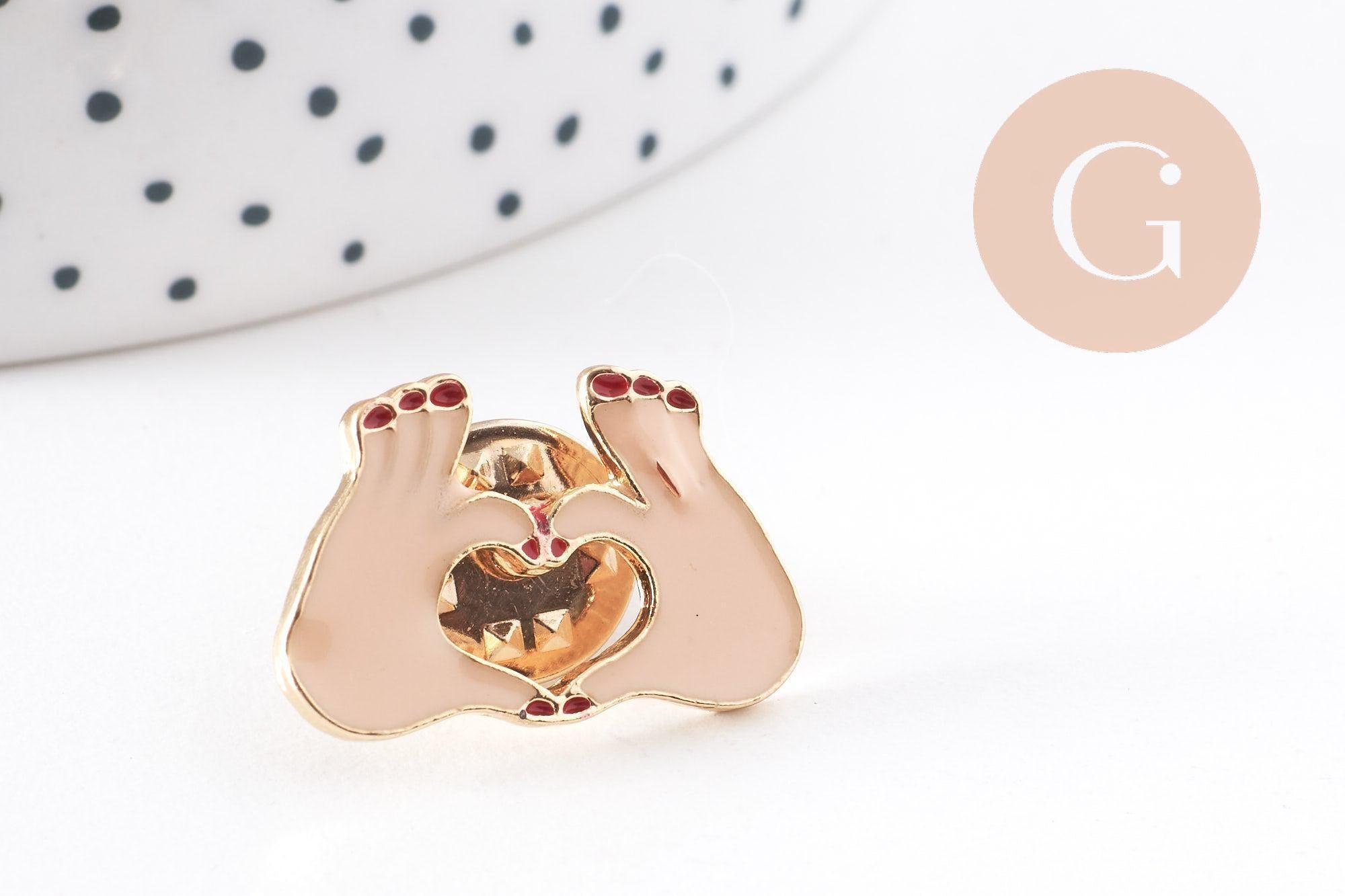 Gingerlily Broche pin's mains coeur doré émaillé 15mm x1