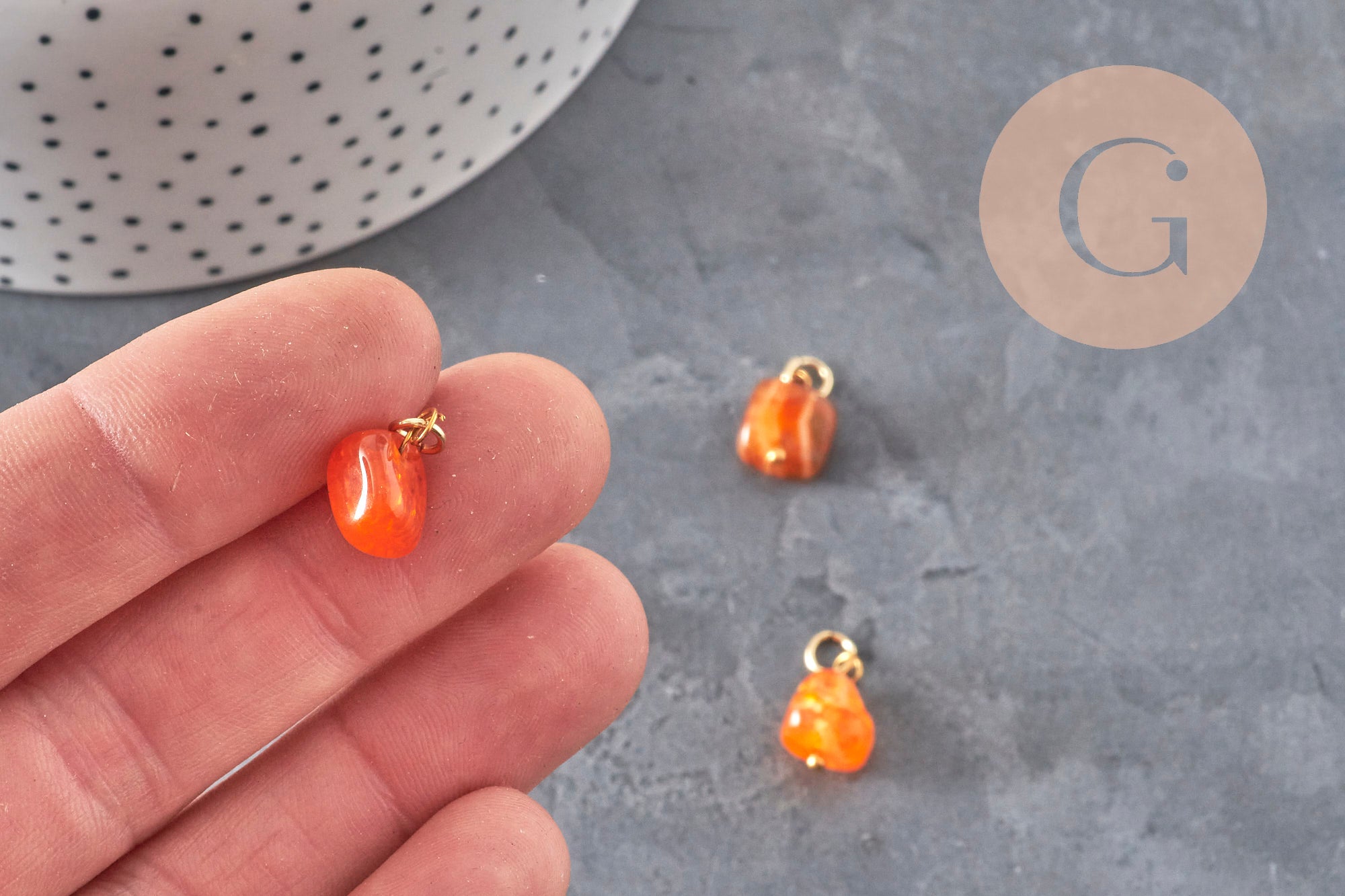 Gingerlily breloque agate orange 14.5mm charm doré