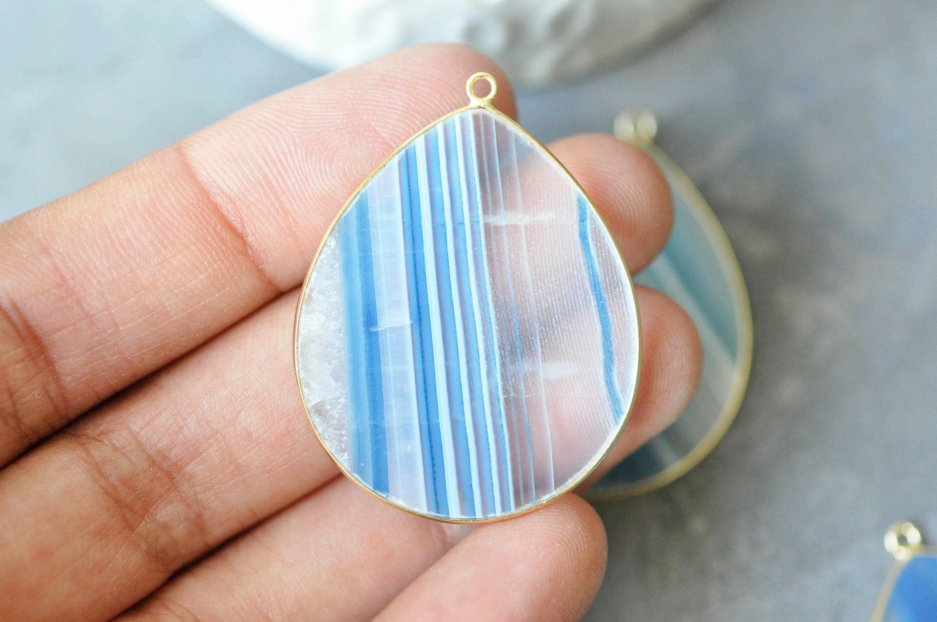 Gingerlily pendentif goutte G3719 agate bleue 41mm doré