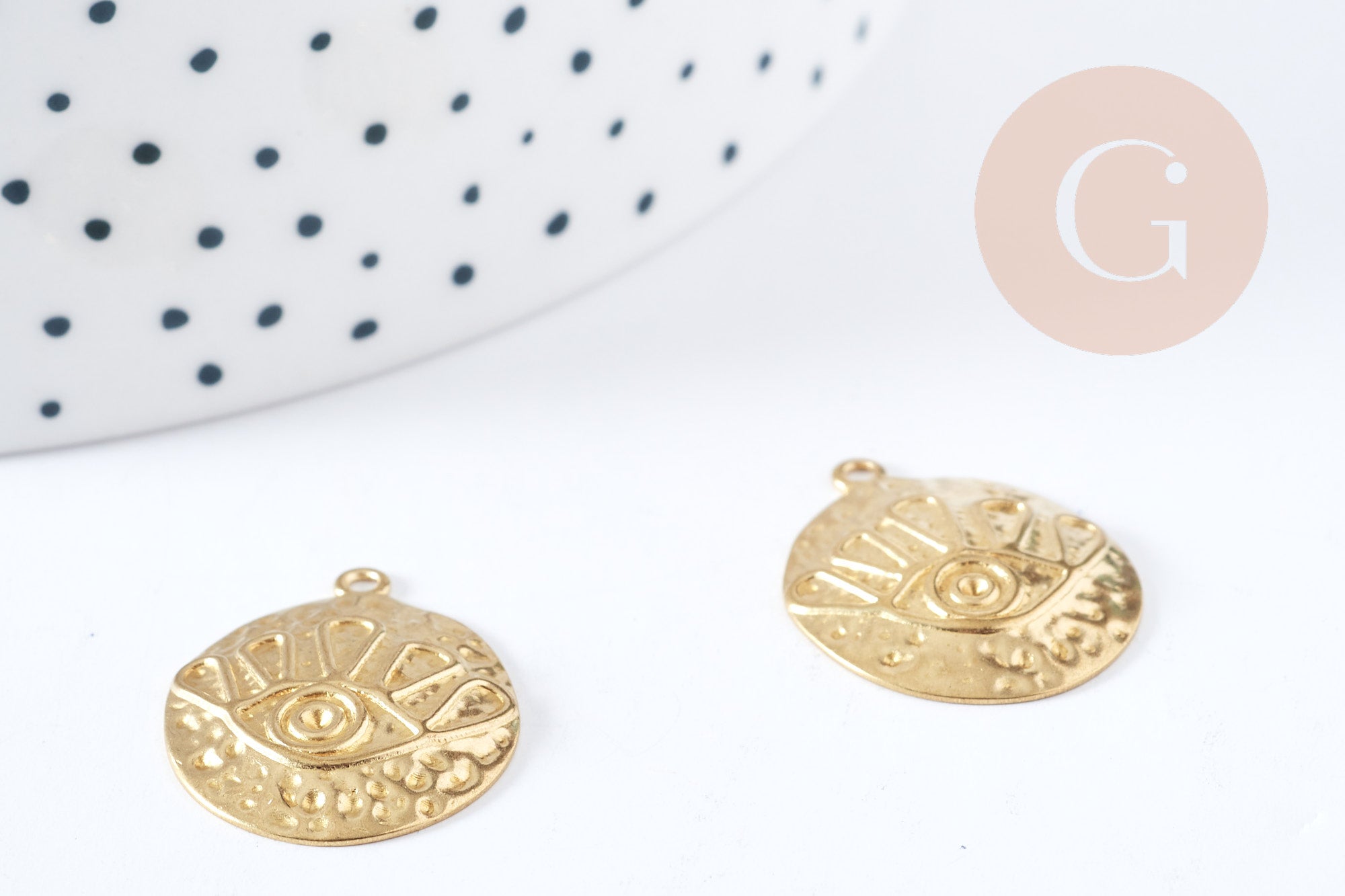 Gingerlily Pendentif médaille oeil protecteur laiton brut 22,5mm