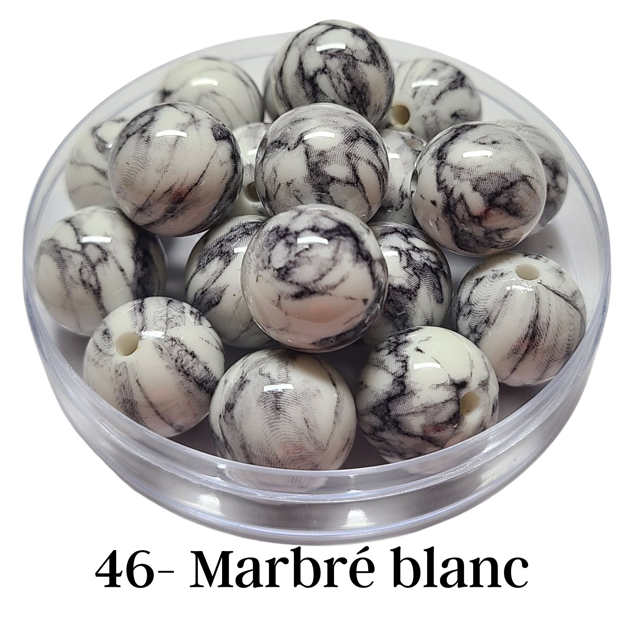 ARTSHOP Boules 20MM 46 Perle Acrylique Marbré Blanc Brillante x1
