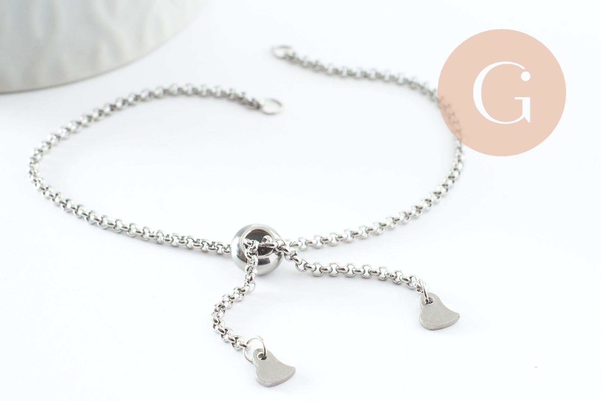 Gingerlily Apprêts Base bracelet rolo acier platine 25cm x1