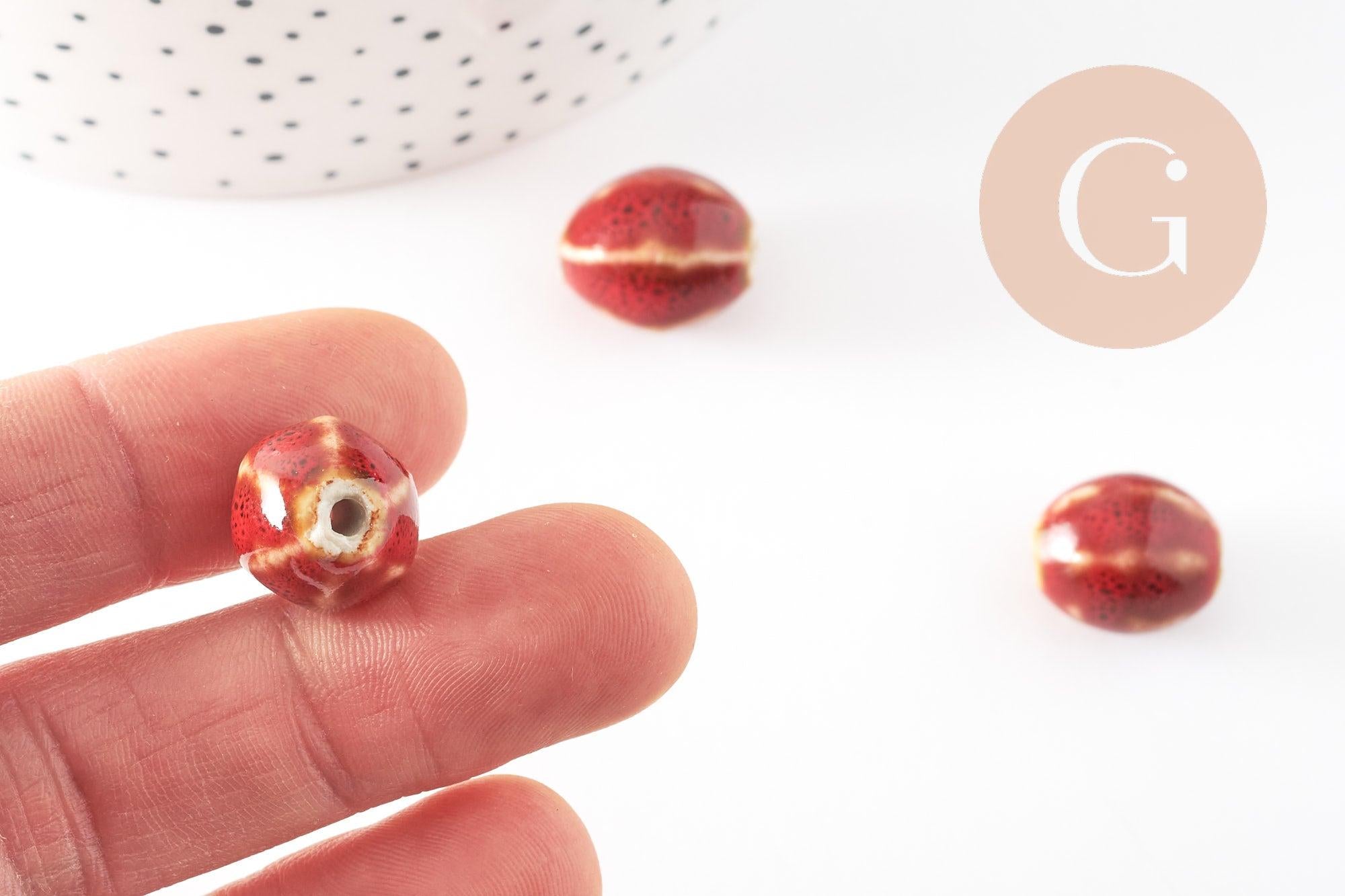 Gingerlily perles ovales porcelaine rouge-marron 16mm x5