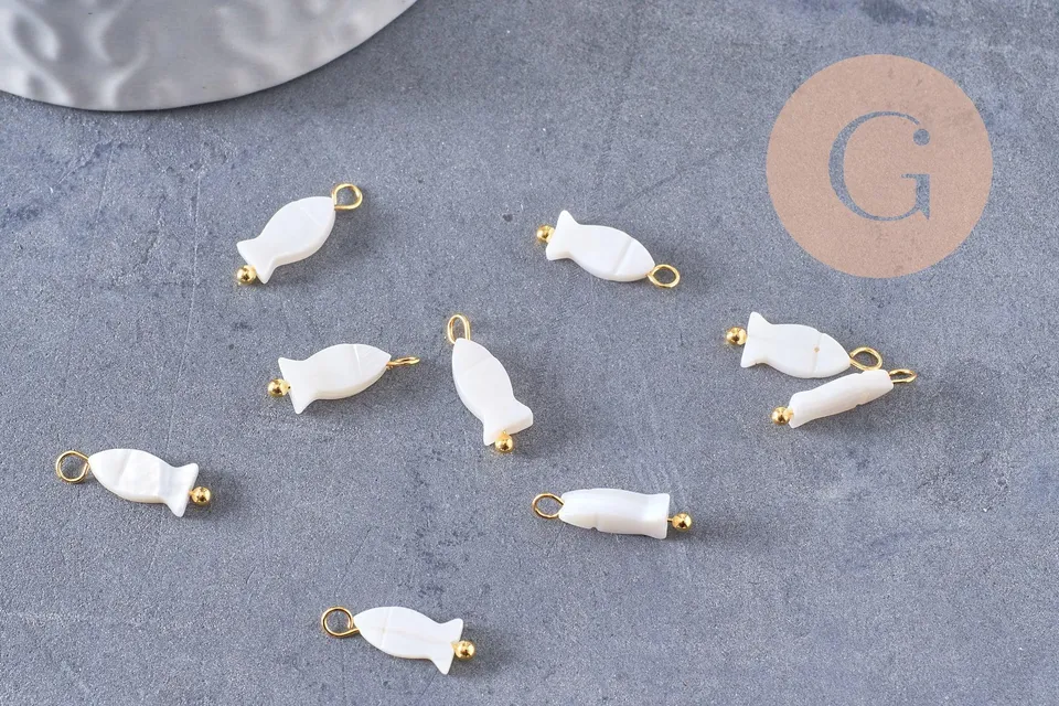 Gingerlily Breloque poisson nacre blanche doré 14mm x2