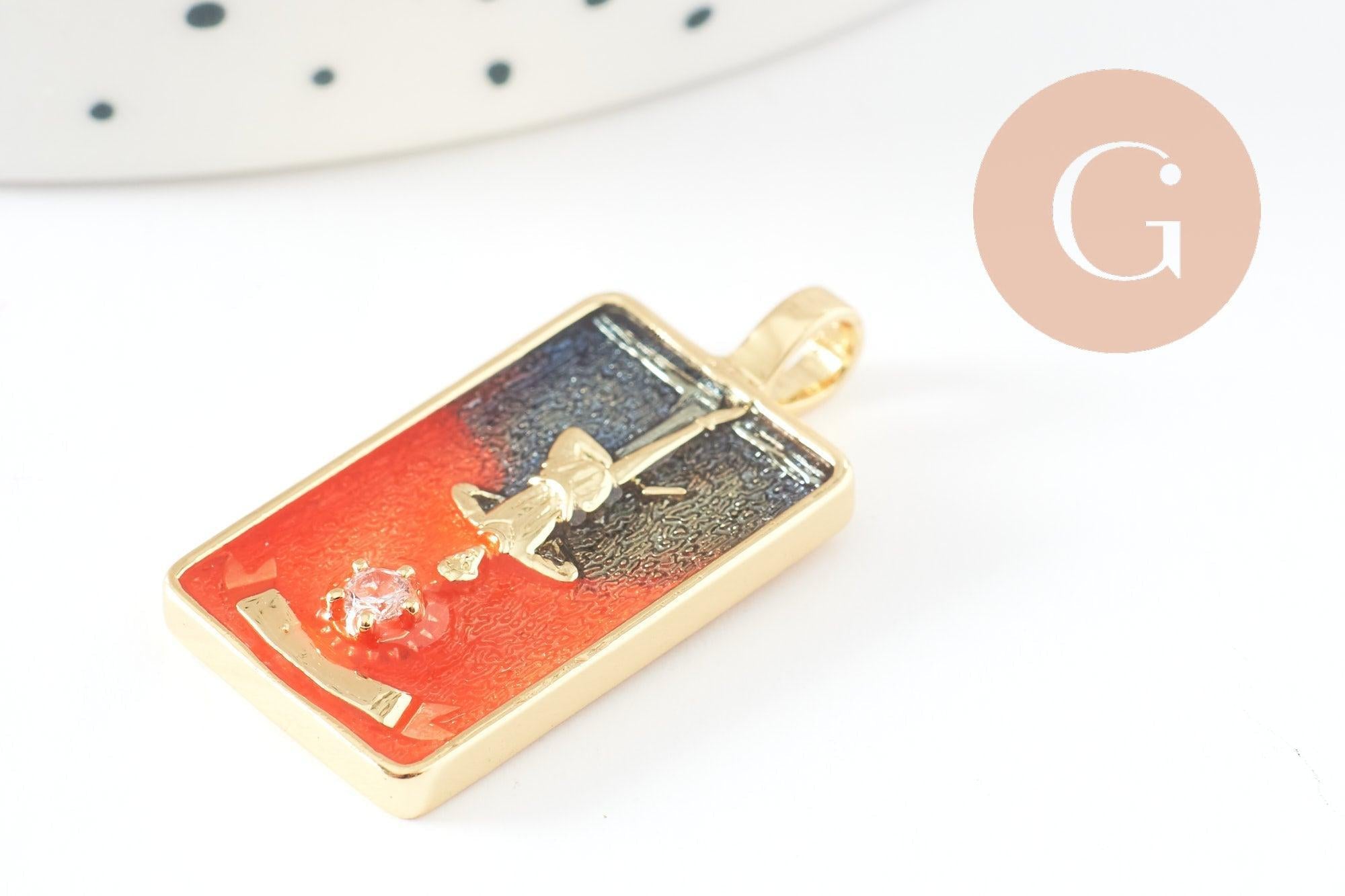 Gingerlily pendentif tarot Le Pendu laiton doré 30mm émaillé zircon