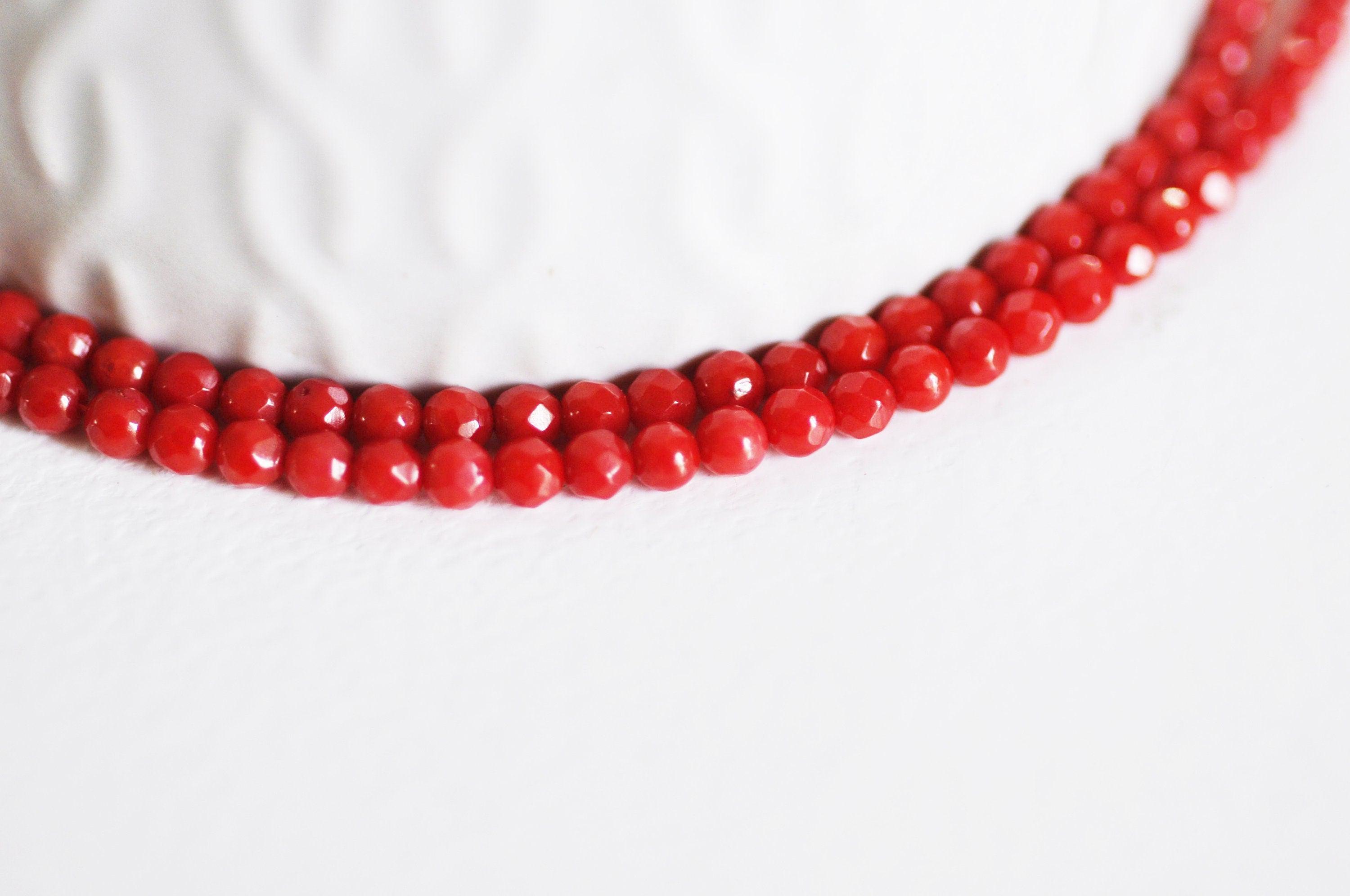 Gingerlily Perles corail rouge rond 3mm fil 40cm 135 perles