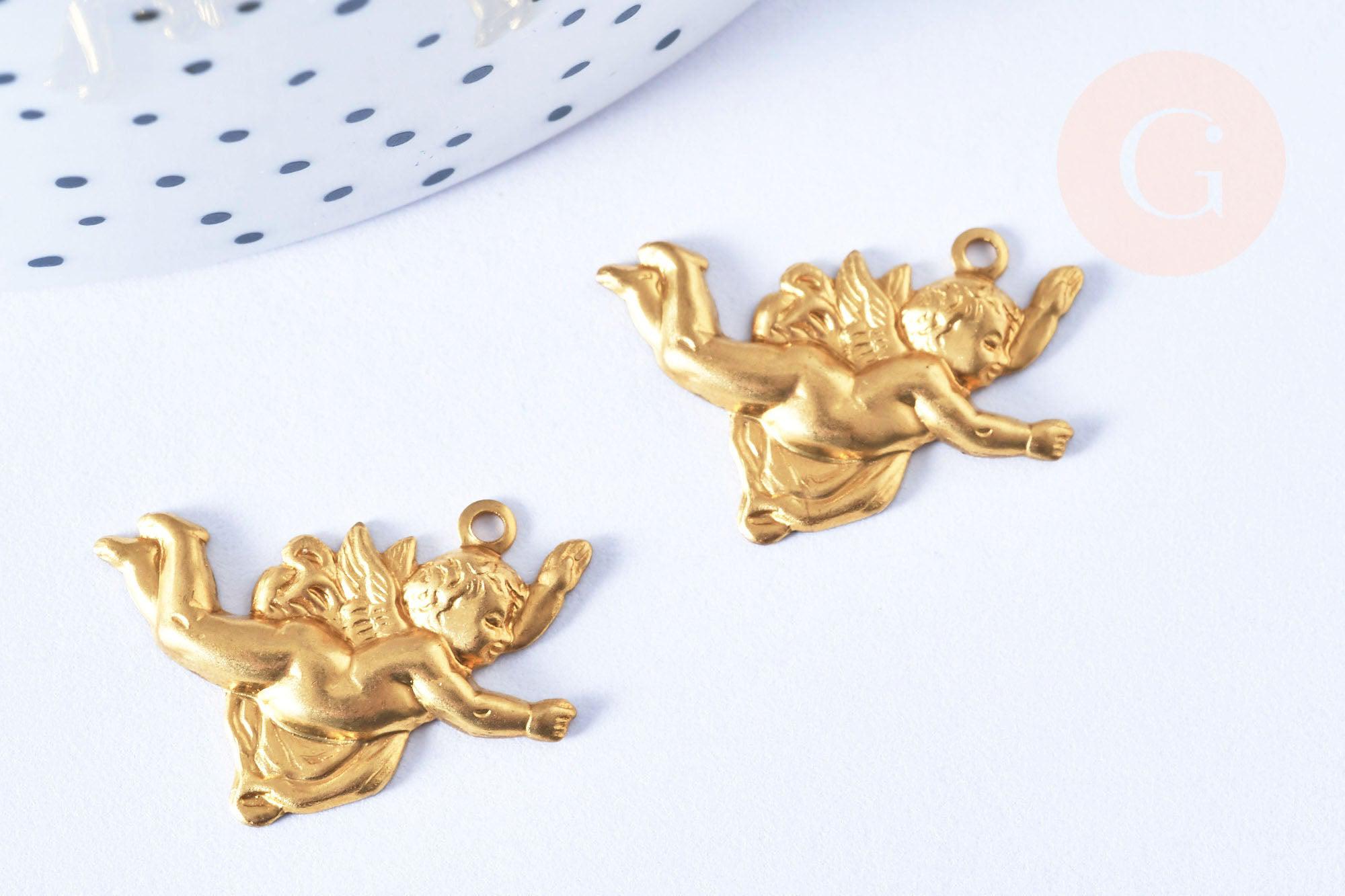 Gingerlily pendentif ange G6503 chérubin laiton brut 27mm x1
