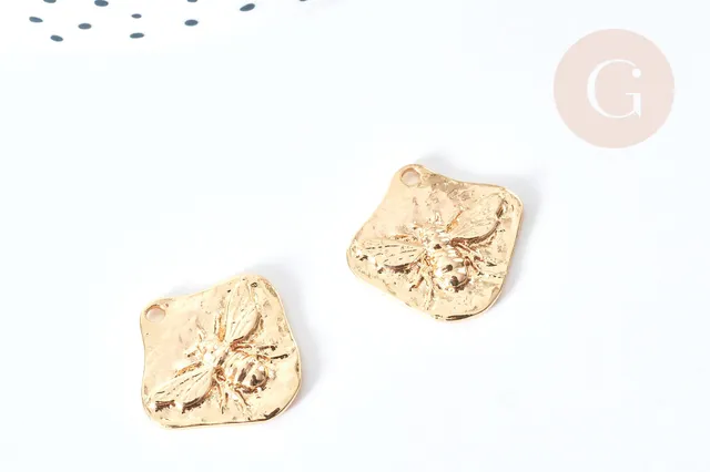 Gingerlily Pendentifs médaille abeille martelée doré 19,5mm