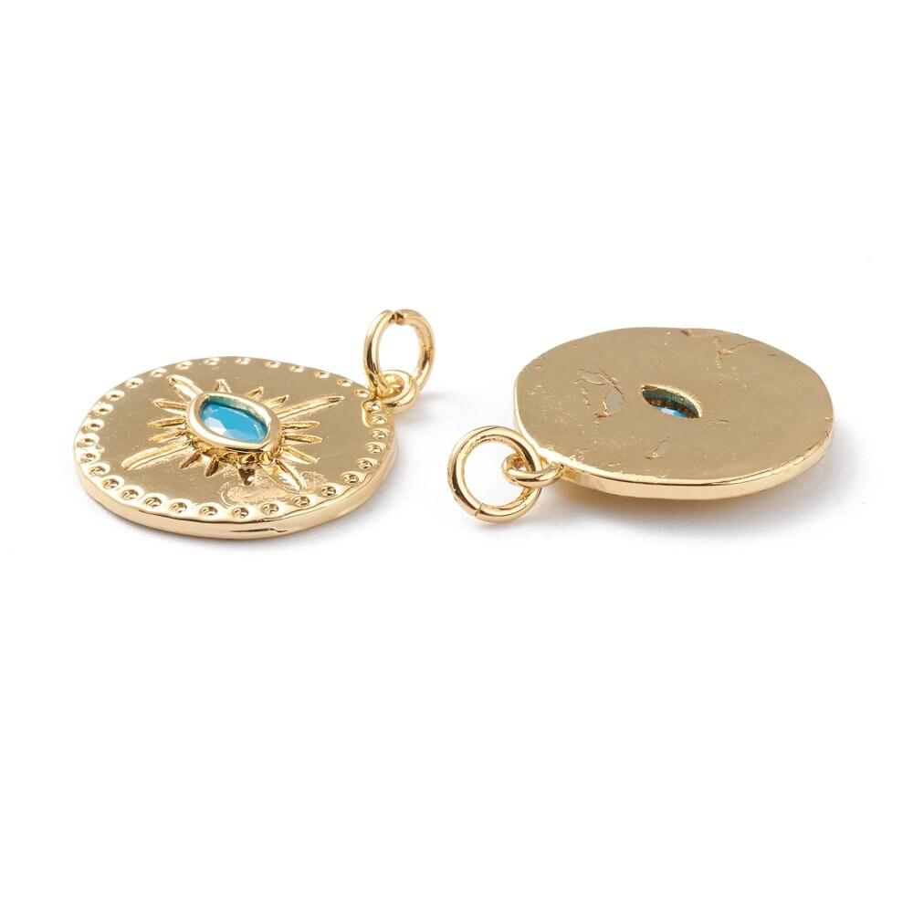 Gingerlily Pendentif médaille oeil bleu doré 19mm x1