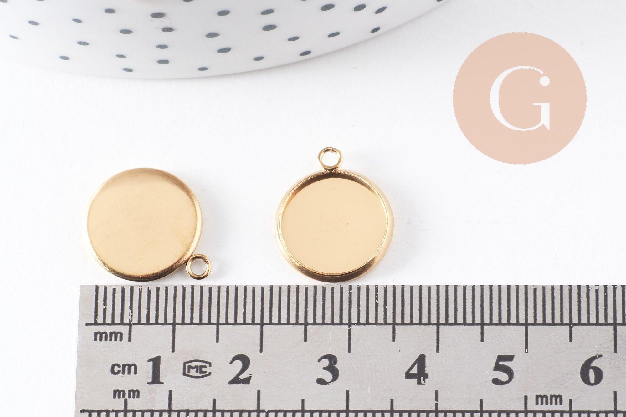 Gingerlily pendentif G10195 acier doré cabochon 12mm rond x2