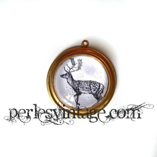 Gingerlily Pendentif cerf noir blanc breloque dorée