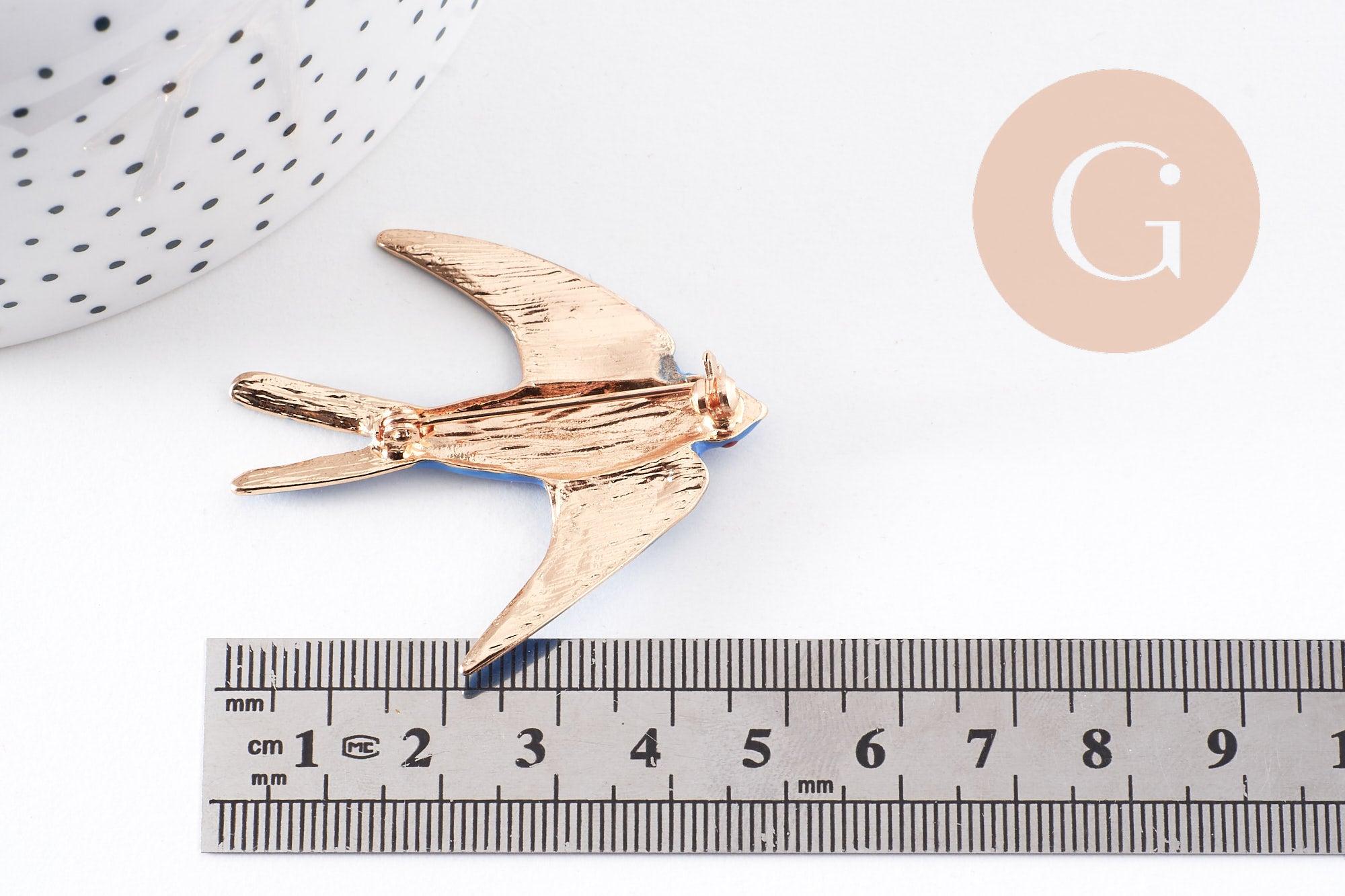 Gingerlily broche hirondelle zamac doré bleu 50 mm x1