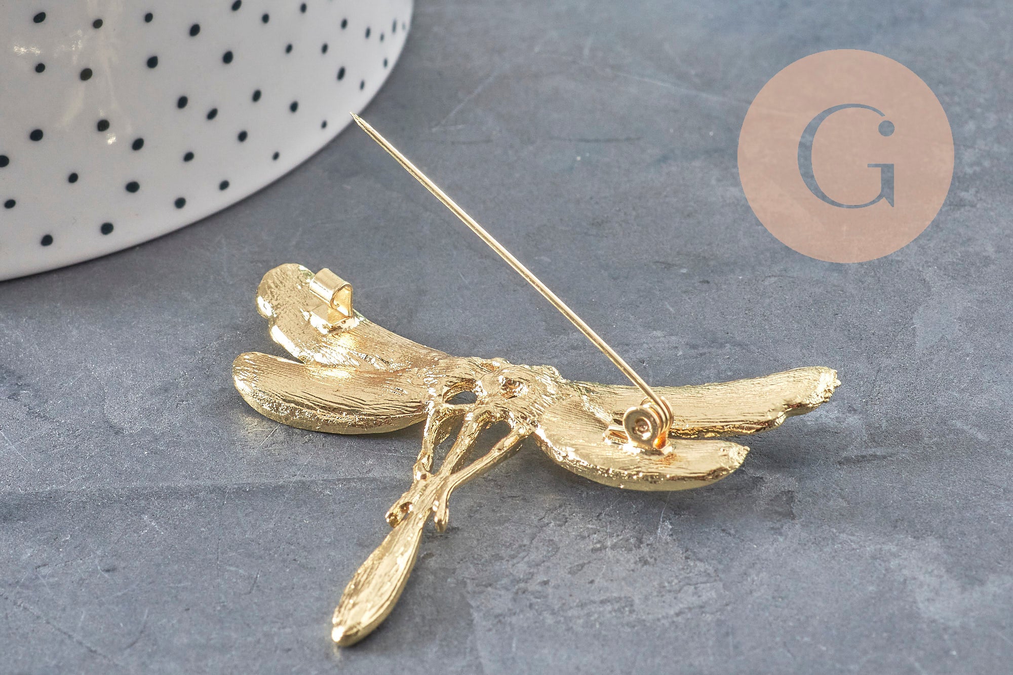 Gingerlily Perles G11149 broche libellule dorée zirconia 70mm