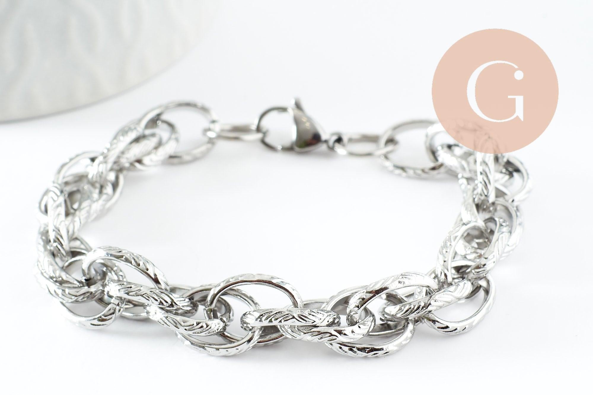 Gingerlily Bracelet grosse maille acier platine 20,5cm x1