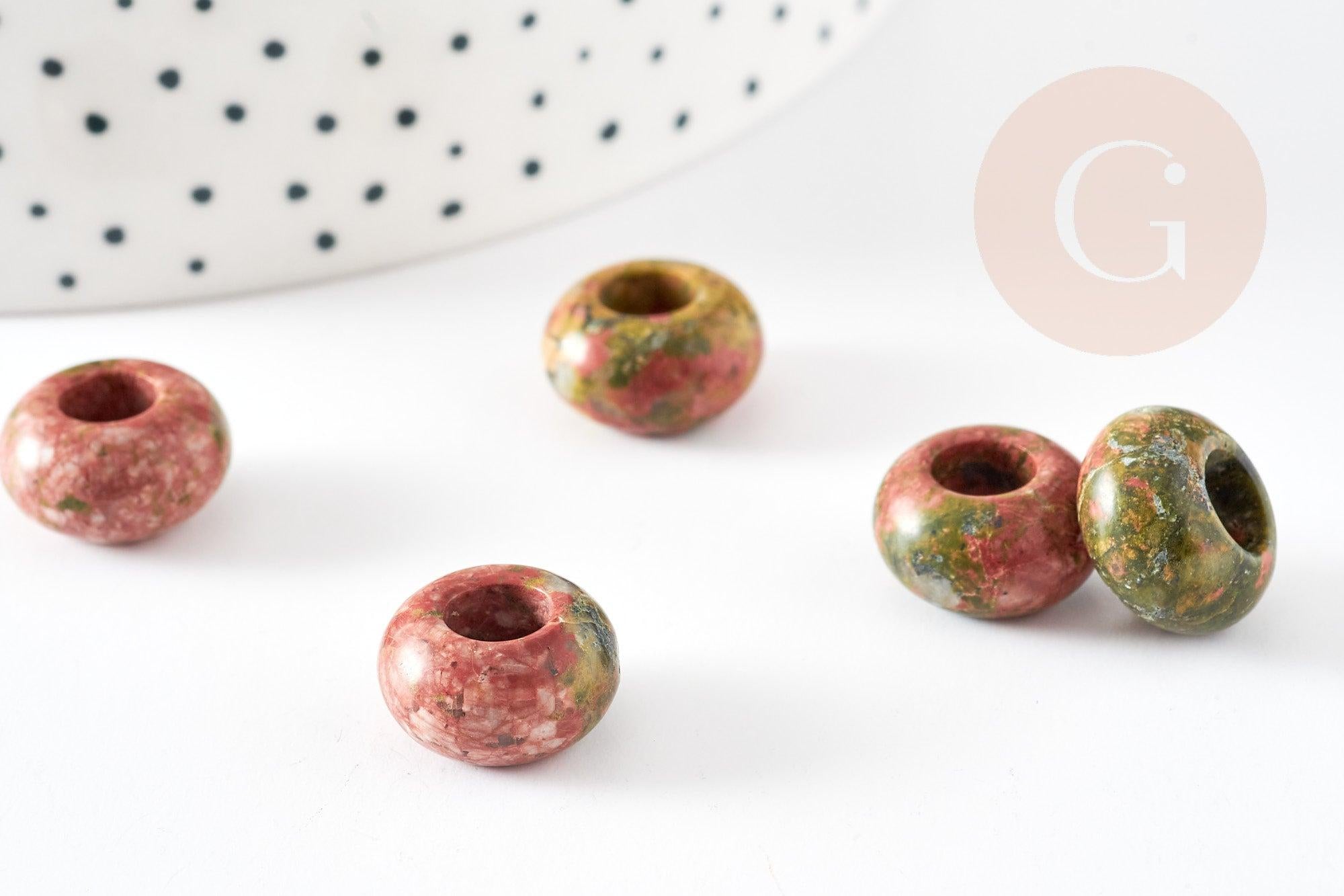 Gingerlily Perles Rondelle Donut Unakite 14mm x2 vert