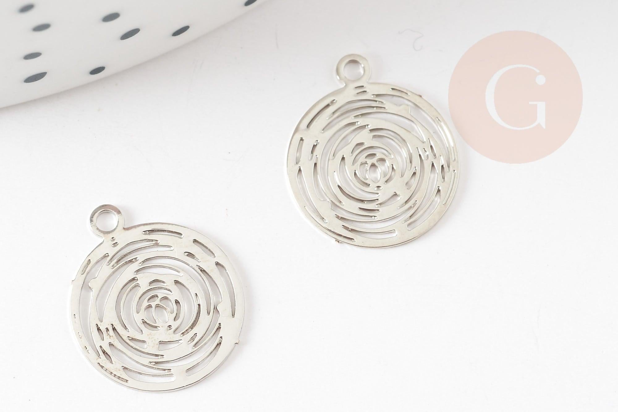 Gingerlily G9305 pendentif estampe fleur rose laiton doré 14mm x2