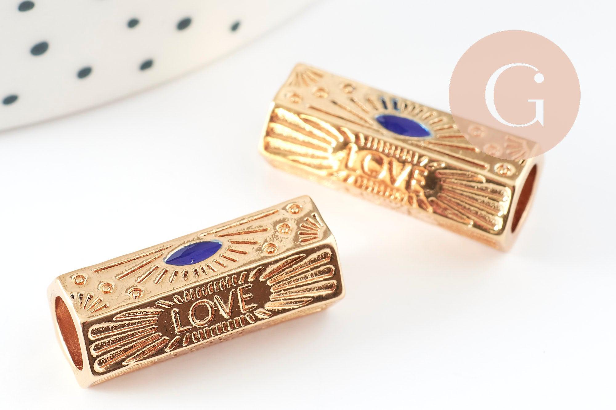 Gingerlily Perle tube talisman LOVE bleu doré 21mm unité