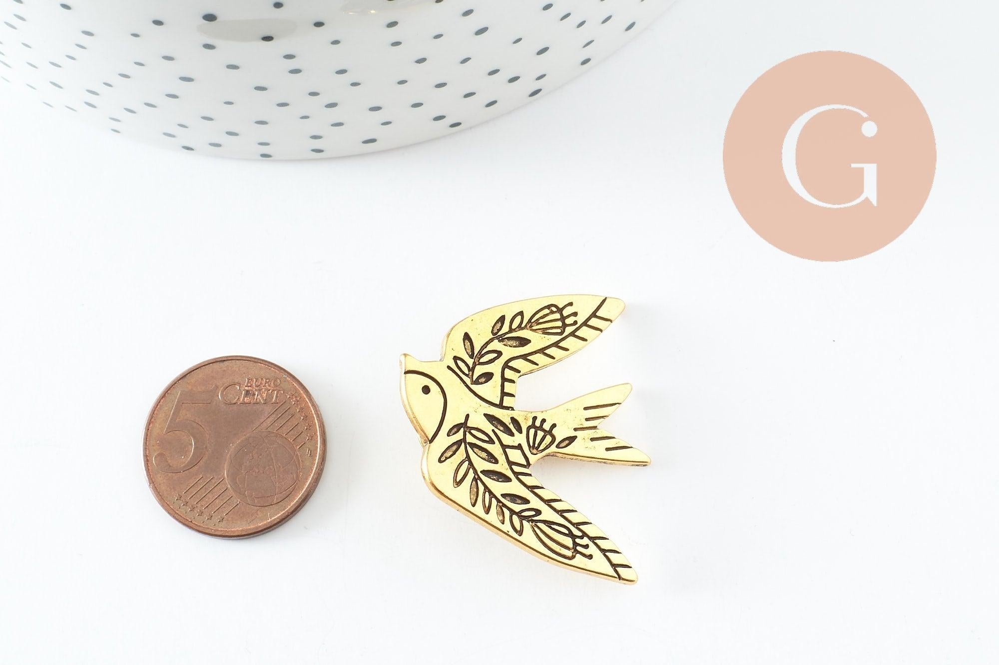 Gingerlily Broche hirondelle dorée 33mm acier inoxydable x1