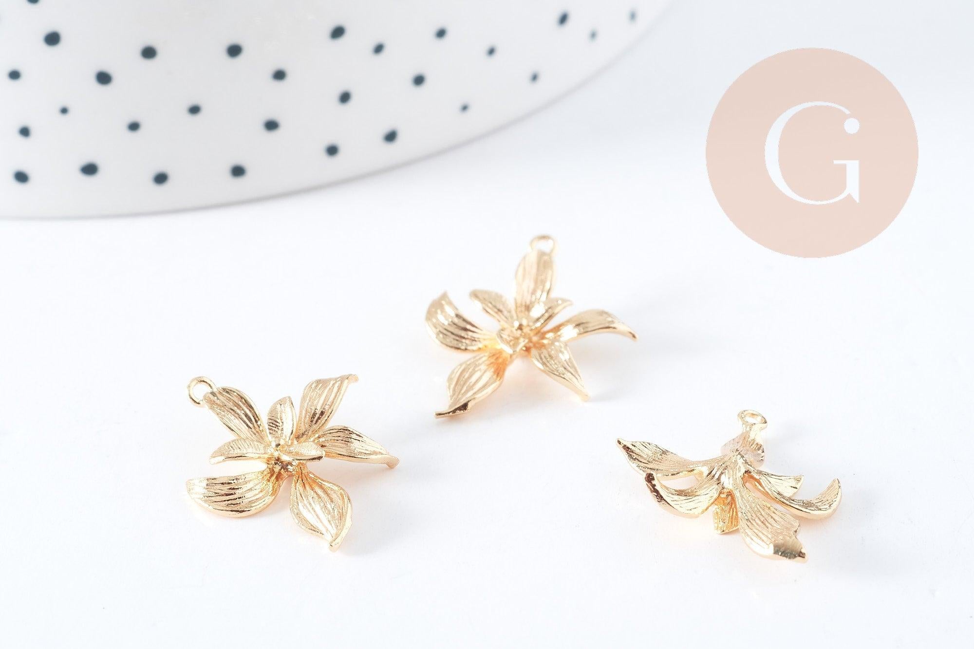 Gingerlily pendentif fleur G8965 laiton doré 18K 19,5mm x1