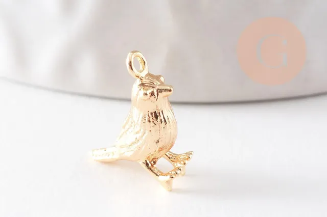 Gingerlily Pendentifs G10046 pendentif oiseau doré 18K 12.5mm x2