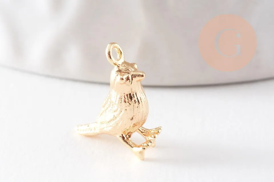 Gingerlily Pendentifs G10046 pendentif oiseau doré 18K 12.5mm x2