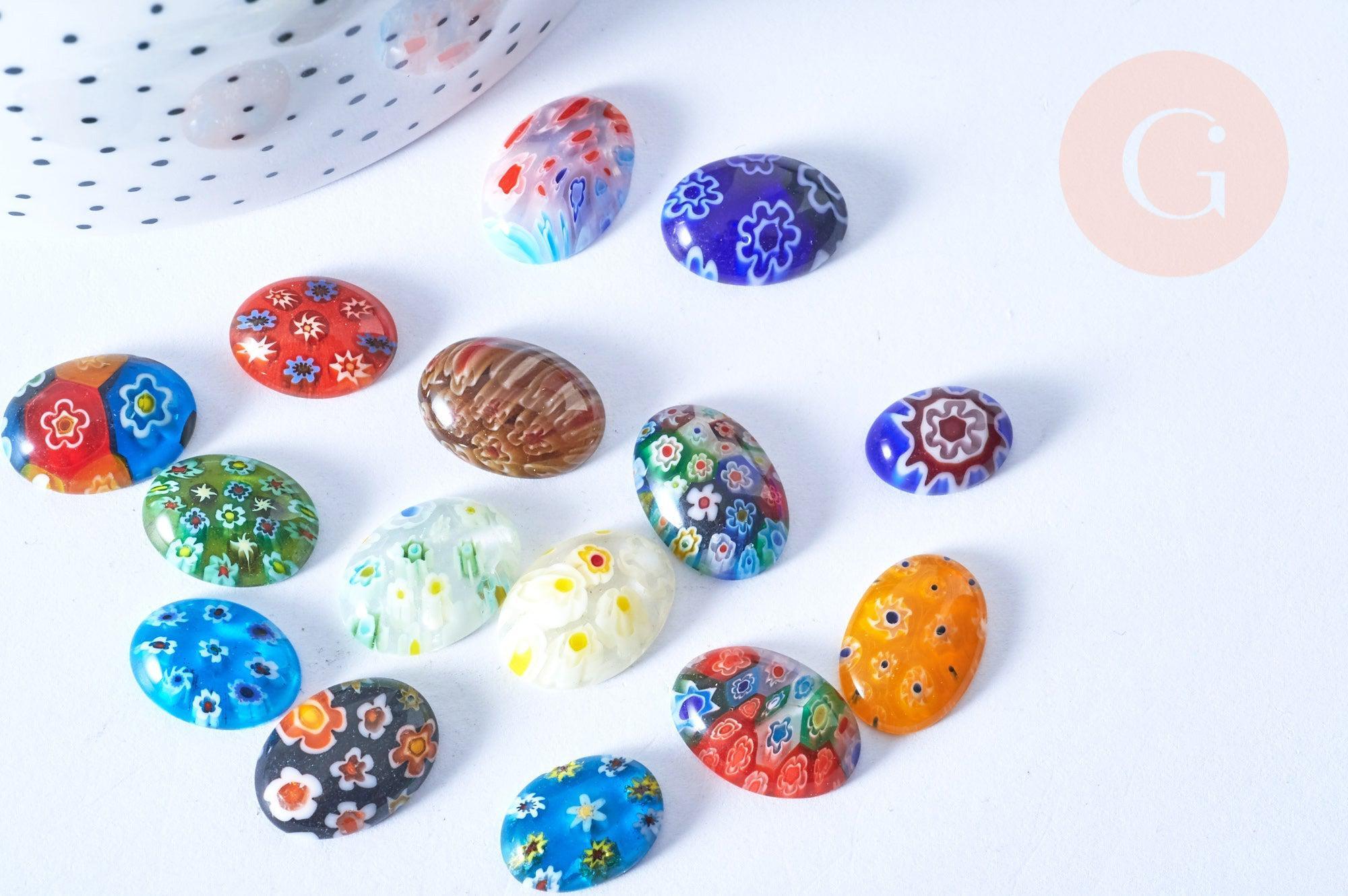 Gingerlily Cabochons G8701 verre millefiori ovale 10-18mm lot 10