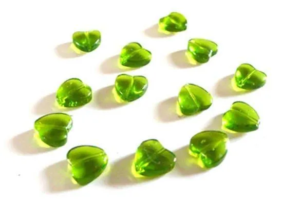Gingerlily Perles coeur verre vert transparent 10mm x10 G1219
