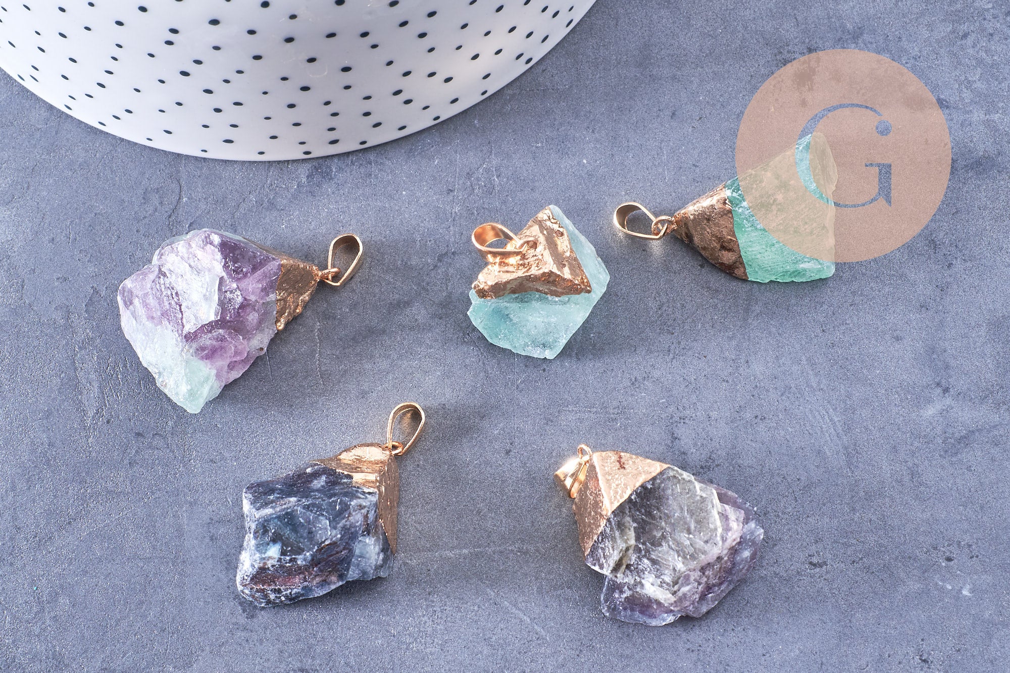 Gingerlily Pendentifs fluorite brute doré 24-25mm x1
