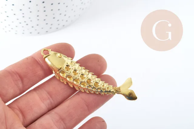 Gingerlily Pendentif poisson tibétain doré à strasser 70mm x1