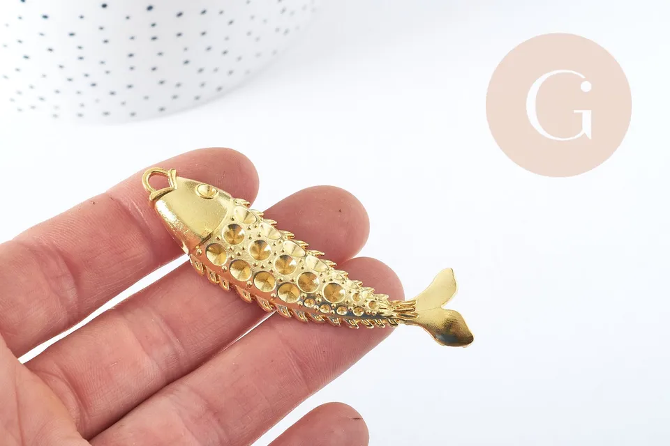 Gingerlily Pendentif poisson tibétain doré à strasser 70mm x1