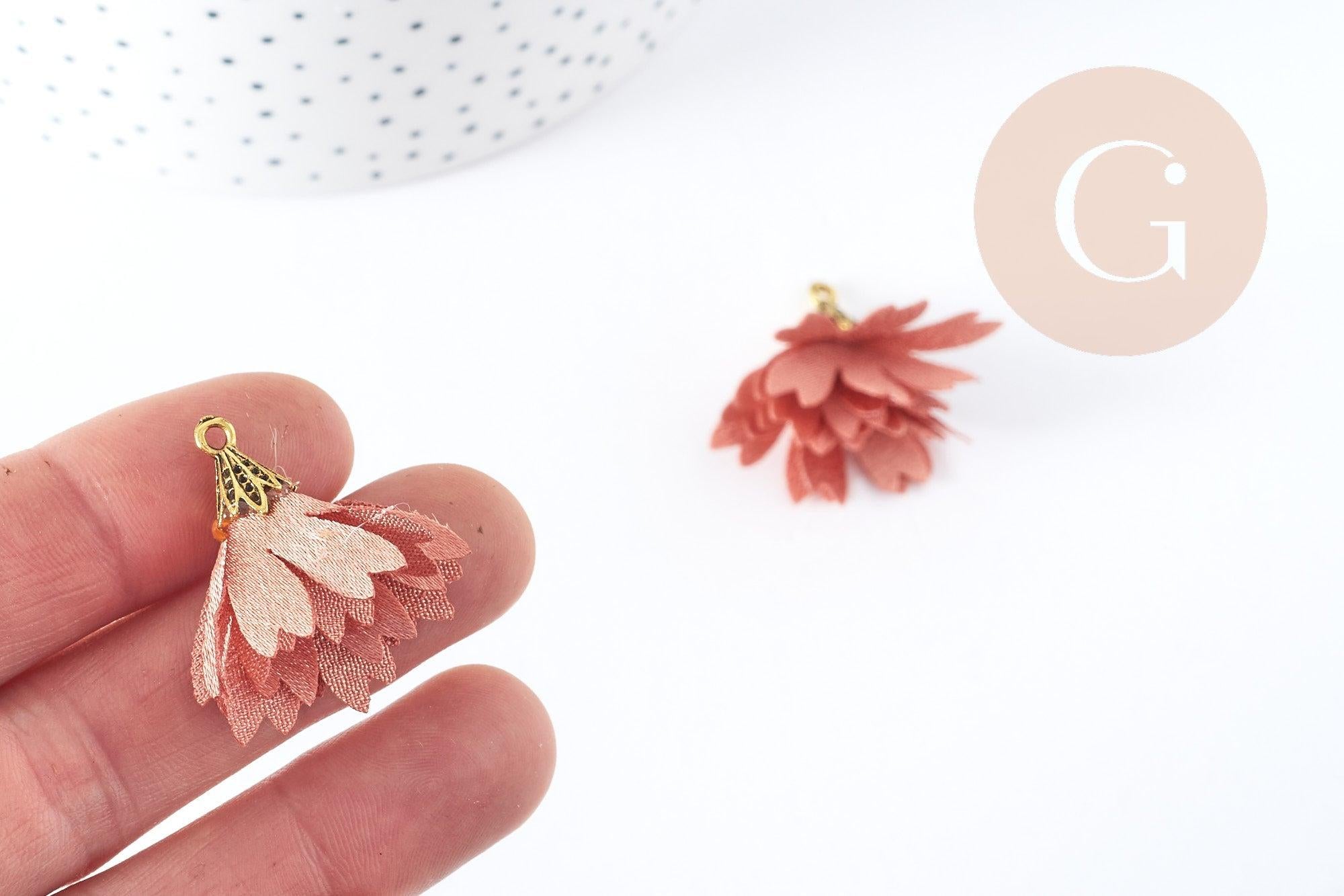 Gingerlily Pendentif fleur G8990 soie rose corail lot 2