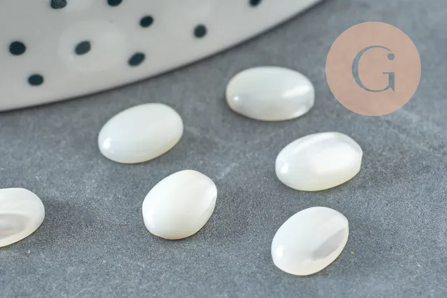 Gingerlily cabochon nacre blanche ovale 8x6mm pierre bijou DIY