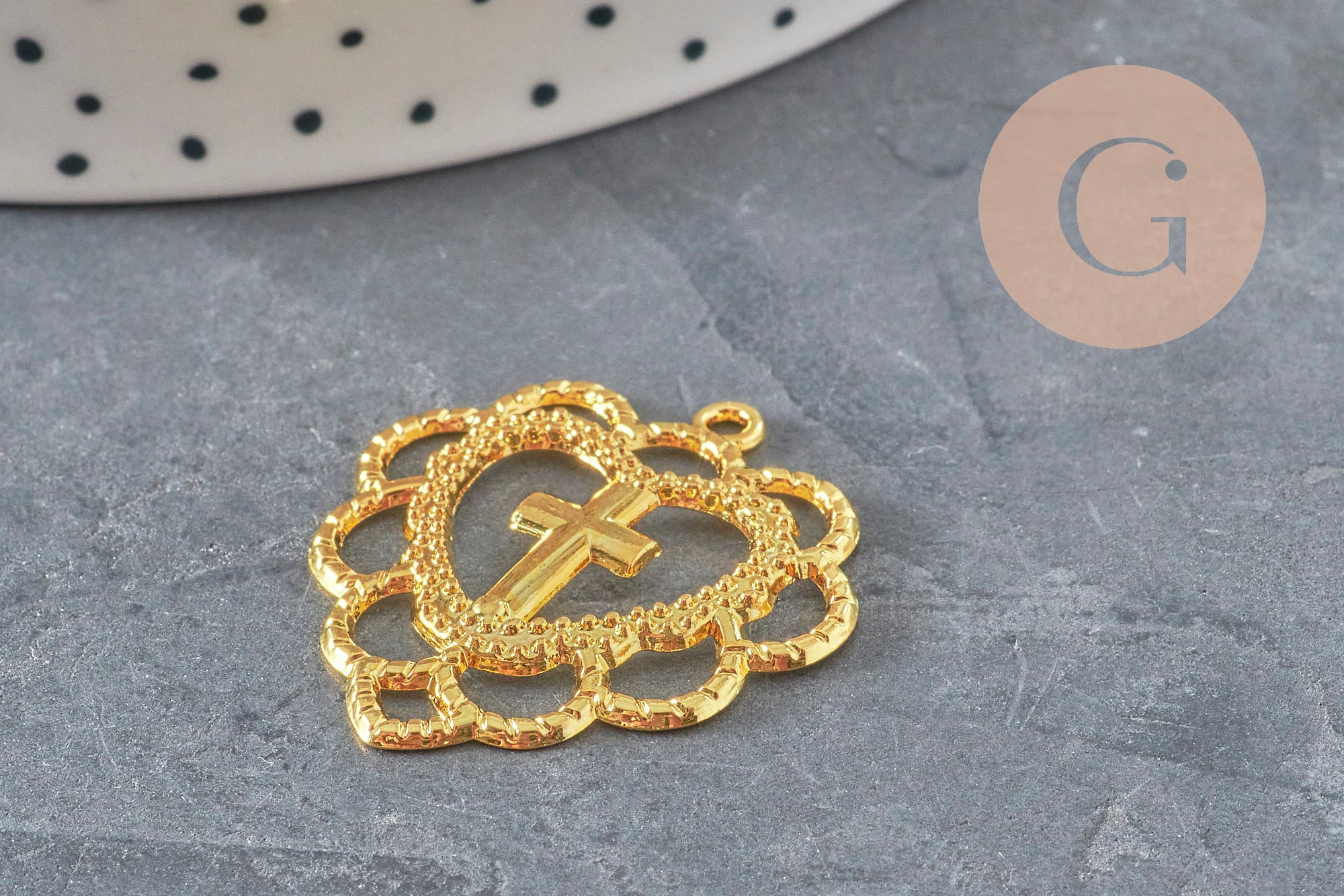 Gingerlily Pendentif Cœur Croix Zamac Doré 31mm x1